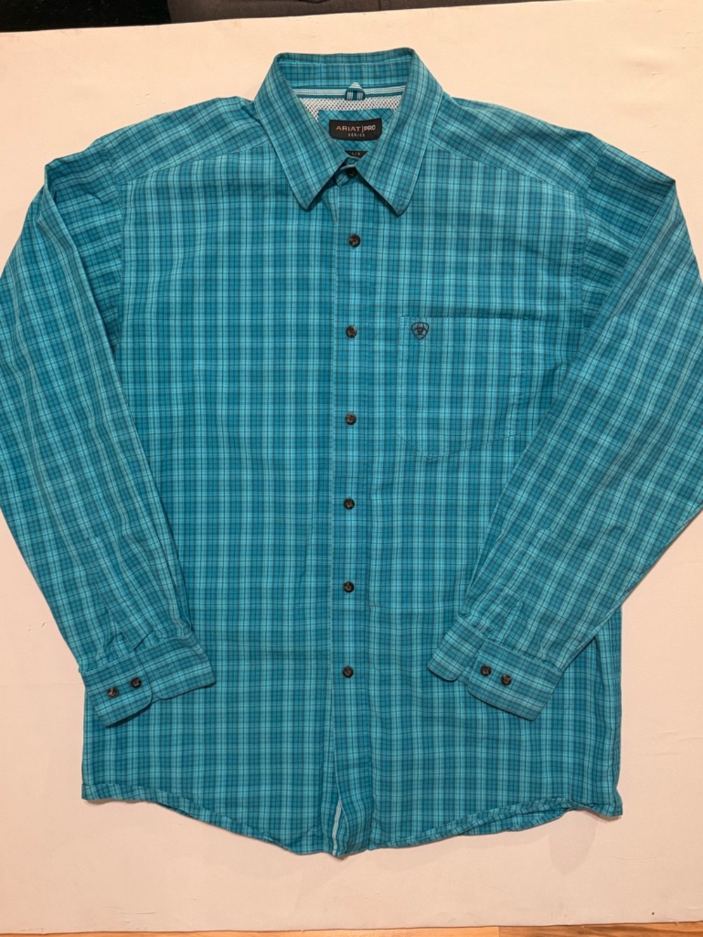 Ariat Pro Series Shirt Mens Large Blue Micro Plaid Western Button Down Vented
